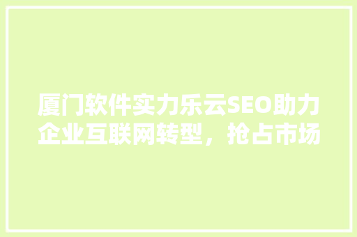 厦门软件实力乐云SEO助力企业互联网转型，抢占市场先机