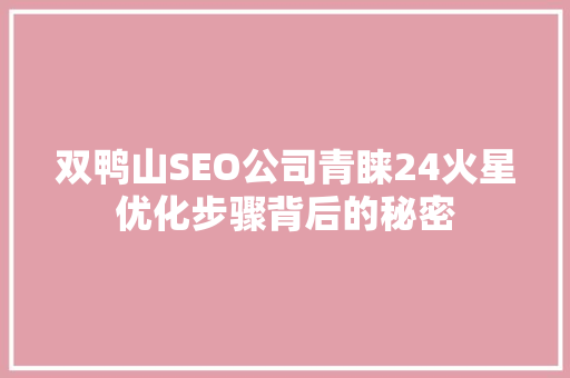 双鸭山SEO公司青睐24火星优化步骤背后的秘密