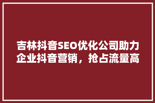 吉林抖音SEO优化公司助力企业抖音营销，抢占流量高地