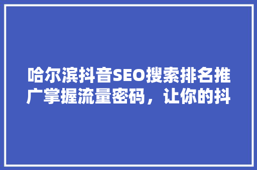 哈尔滨抖音SEO搜索排名推广掌握流量密码，让你的抖音内容脱颖而出