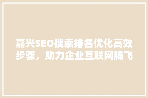 嘉兴SEO搜索排名优化高效步骤，助力企业互联网腾飞