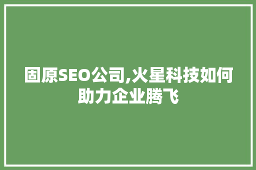 固原SEO公司,火星科技如何助力企业腾飞