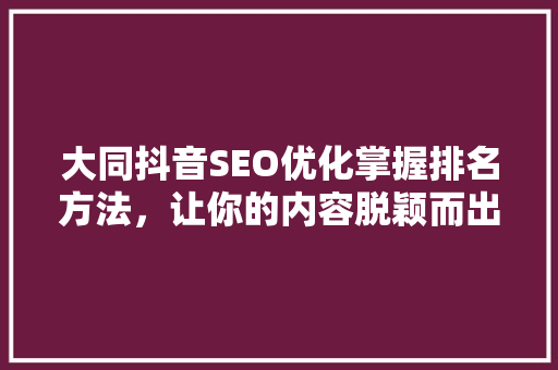 大同抖音SEO优化掌握排名方法，让你的内容脱颖而出