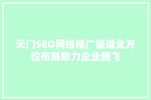天门SEO网络推广渠道全方位布局助力企业腾飞