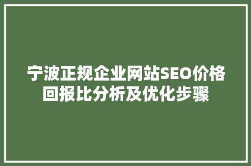 宁波正规企业网站SEO价格回报比分析及优化步骤