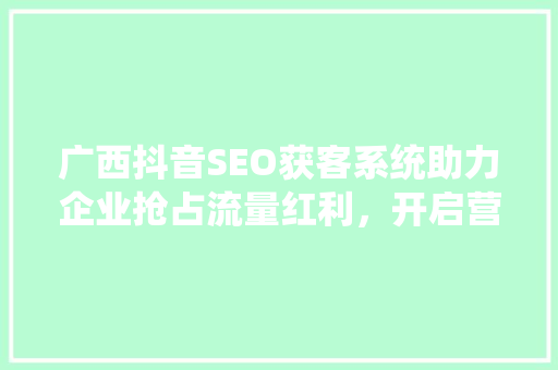 广西抖音SEO获客系统助力企业抢占流量红利，开启营销新篇章