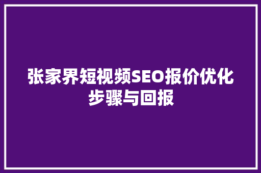 张家界短视频SEO报价优化步骤与回报