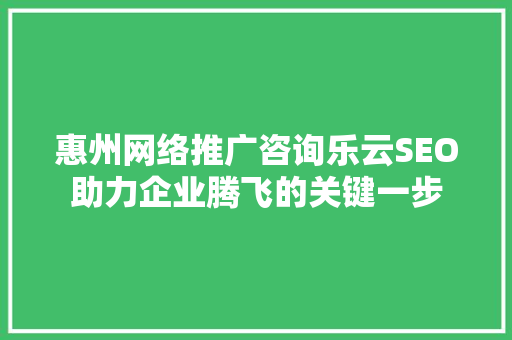 惠州网络推广咨询乐云SEO助力企业腾飞的关键一步