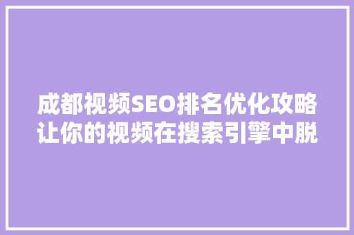 成都视频SEO排名优化攻略让你的视频在搜索引擎中脱颖而出
