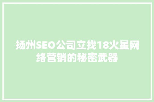 扬州SEO公司立找18火星网络营销的秘密武器
