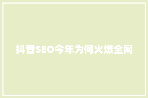 抖音SEO今年为何火爆全网