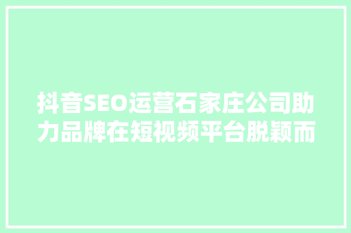 抖音SEO运营石家庄公司助力品牌在短视频平台脱颖而出