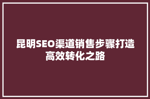 昆明SEO渠道销售步骤打造高效转化之路