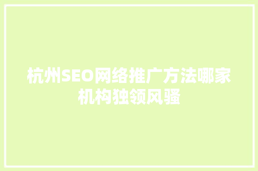 杭州SEO网络推广方法哪家机构独领风骚