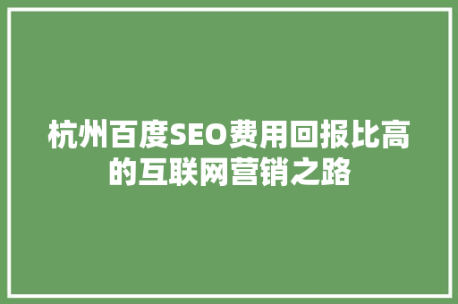 杭州百度SEO费用回报比高的互联网营销之路