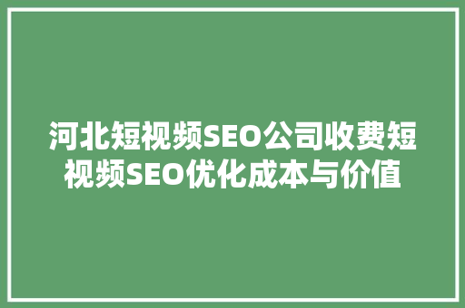 河北短视频SEO公司收费短视频SEO优化成本与价值