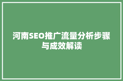 河南SEO推广流量分析步骤与成效解读