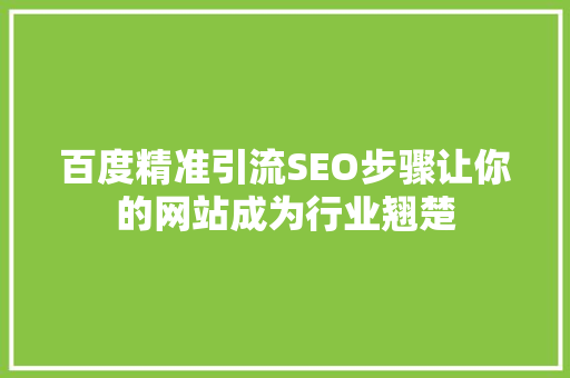 百度精准引流SEO步骤让你的网站成为行业翘楚