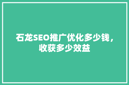 石龙SEO推广优化多少钱，收获多少效益