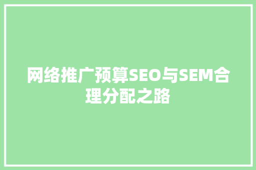 网络推广预算SEO与SEM合理分配之路