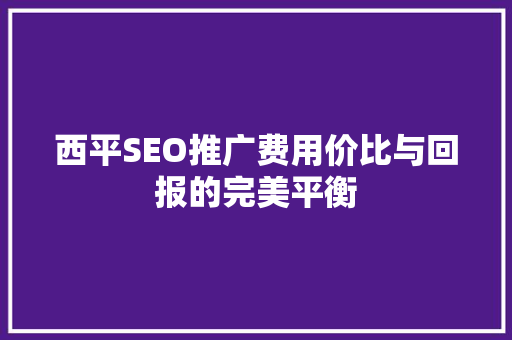 西平SEO推广费用价比与回报的完美平衡