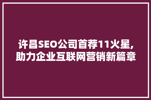 许昌SEO公司首荐11火星,助力企业互联网营销新篇章