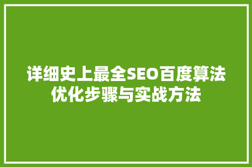 详细史上最全SEO百度算法优化步骤与实战方法