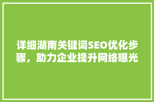 详细湖南关键词SEO优化步骤，助力企业提升网络曝光度