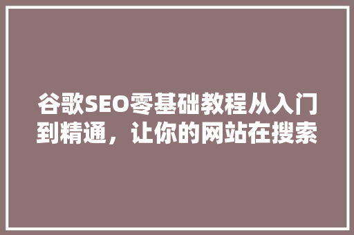 谷歌SEO零基础教程从入门到精通，让你的网站在搜索引擎中脱颖而出