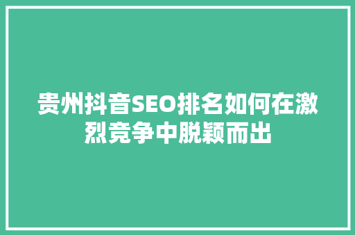 贵州抖音SEO排名如何在激烈竞争中脱颖而出
