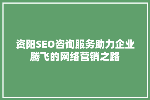 资阳SEO咨询服务助力企业腾飞的网络营销之路