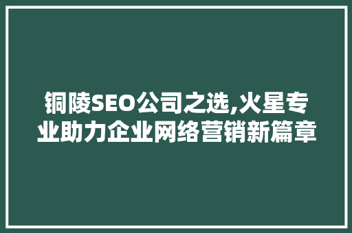 铜陵SEO公司之选,火星专业助力企业网络营销新篇章