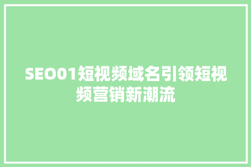 SEO01短视频域名引领短视频营销新潮流
