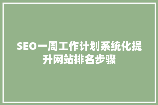 SEO一周工作计划系统化提升网站排名步骤