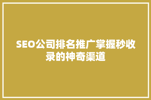 SEO公司排名推广掌握秒收录的神奇渠道