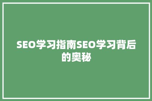 SEO学习指南SEO学习背后的奥秘