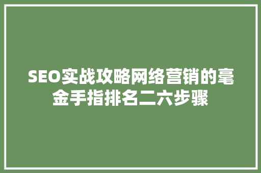 SEO实战攻略网络营销的毫金手指排名二六步骤