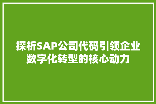 探析SAP公司代码引领企业数字化转型的核心动力