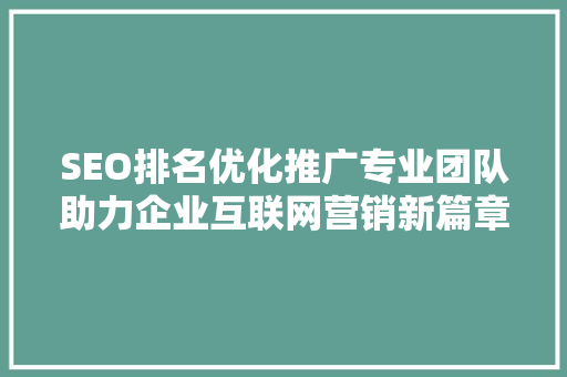 SEO排名优化推广专业团队助力企业互联网营销新篇章