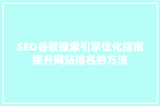SEO谷歌搜索引擎优化指南提升网站排名的方法