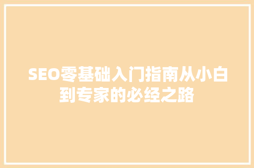 SEO零基础入门指南从小白到专家的必经之路