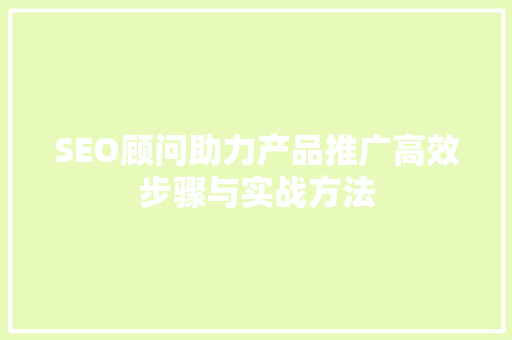 SEO顾问助力产品推广高效步骤与实战方法