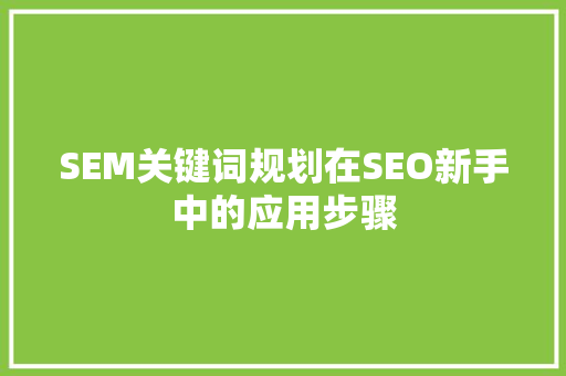 SEM关键词规划在SEO新手中的应用步骤