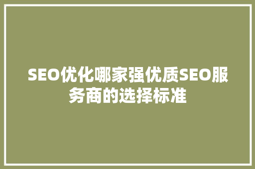 SEO优化哪家强优质SEO服务商的选择标准