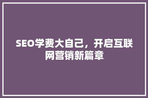 SEO学费大自己，开启互联网营销新篇章