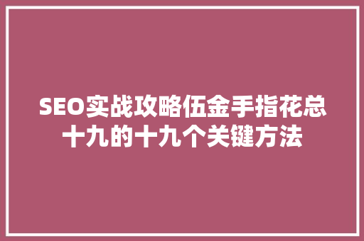 SEO实战攻略伍金手指花总十九的十九个关键方法