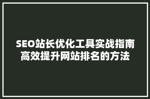 SEO站长优化工具实战指南高效提升网站排名的方法
