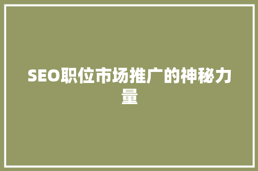 SEO职位市场推广的神秘力量