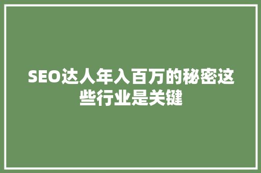 SEO达人年入百万的秘密这些行业是关键