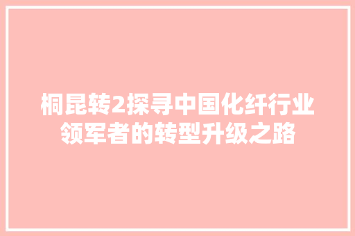 桐昆转2探寻中国化纤行业领军者的转型升级之路